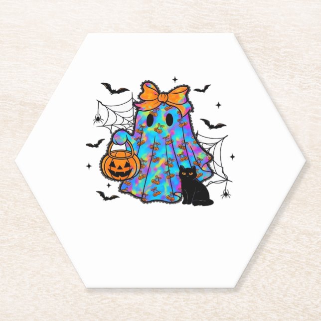 Funny Black Cat und Ghost Halloween Essential T-Sh Untersetzer (Vorderseite)