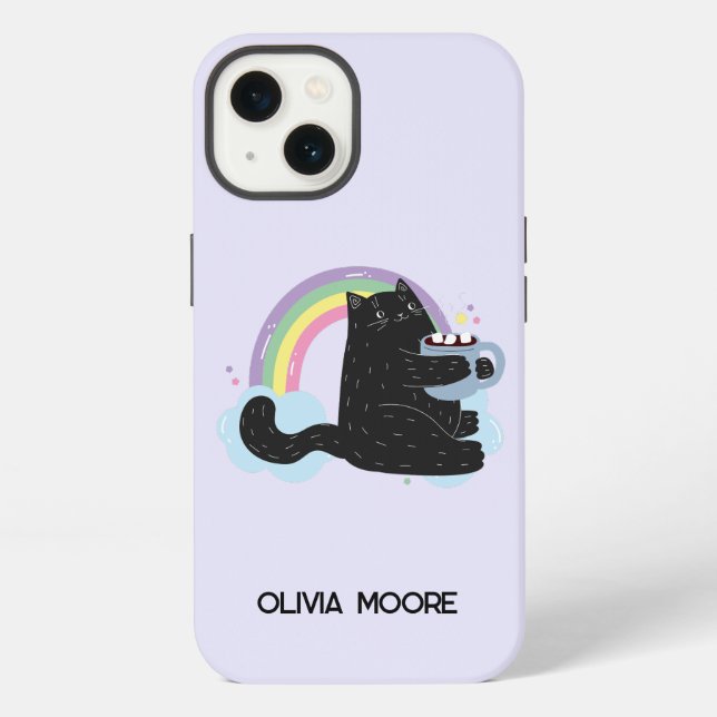 Funny Black Cat und Marshmallow iPhone Hülle (Rückseite)