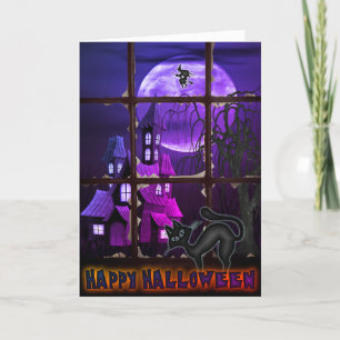 Funny Black Cat und Old House Halloween Card Karte