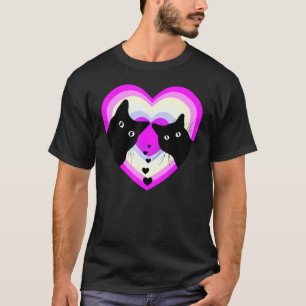 Funny Black Cat Valentine Day Cat Couple Retro T-Shirt