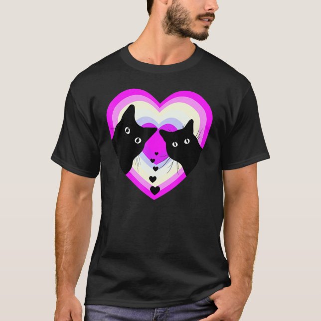 Funny Black Cat Valentine Day Cat Couple Retro T-Shirt (Vorderseite)