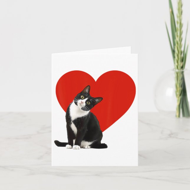 Funny Black Cat Valentine's Day Heart Tuxedo Cat L Karte (Vorderseite)