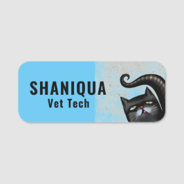 Funny Black Cat Veterinarian   Name Tag Namensschild