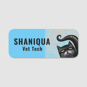 Funny Black Cat Veterinarian   Name Tag Namensschild