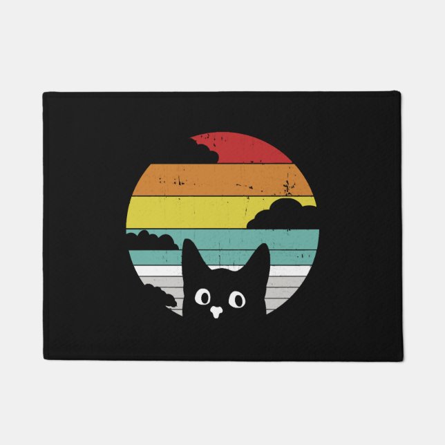 Funny Black Cat Vintag Retro Sunset Design Fußmatte (Vorderseite)