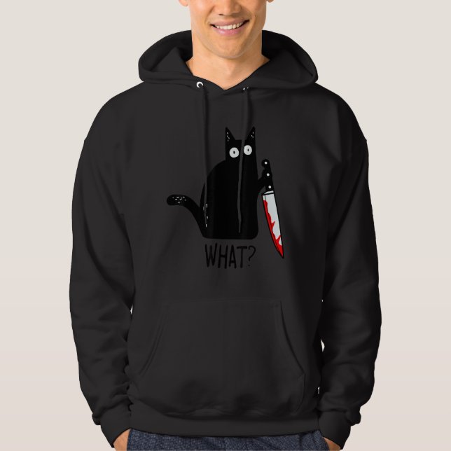 Funny Black Cat Was hält Bloody Knife Männer Fraue Hoodie (Vorderseite)
