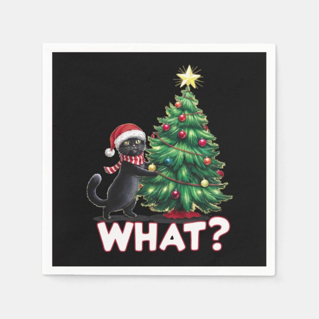 Funny Black Cat Was Weihnachtsbaum Weihnachten Serviette (Vorderseite)