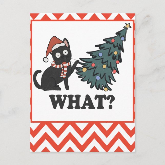 Funny Black Cat Weihnachtsbaum Postcard Feiertagspostkarte (Vorderseite)