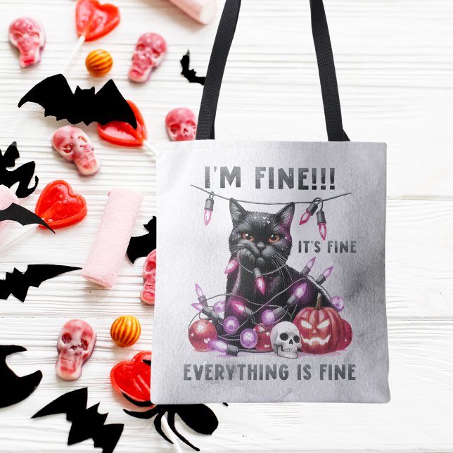 Funny Black Cat Weihnachtslicht Halloween Tasche (Von Creator hochgeladen)