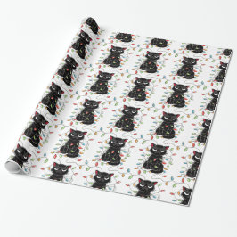 Funny Black Cat Weihnachtslicht Wrapping Paper Geschenkpapier