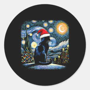 Funny Black Cat Weihnachtsmannmütze Weihnachtsnach Runder Aufkleber