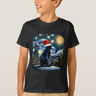 Funny Black Cat Weihnachtsmannmütze Weihnachtsnach T-Shirt