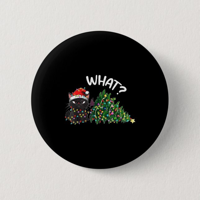 Funny Black Cat What_ Christmas Tree Funny Cat Lov Button (Vorderseite)