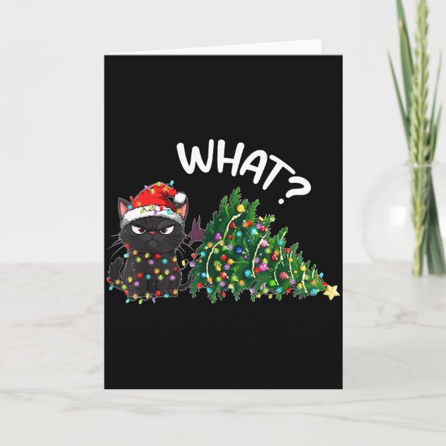 Funny Black Cat What_ Christmas Tree Funny Cat Lov Karte (Vorderseite)