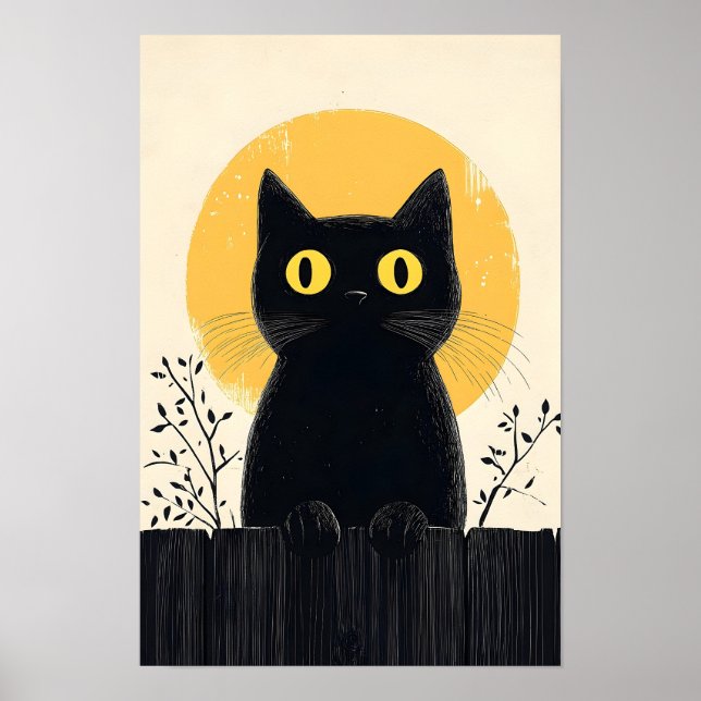 Funny Black cat with Full Moon Poster (Vorne)