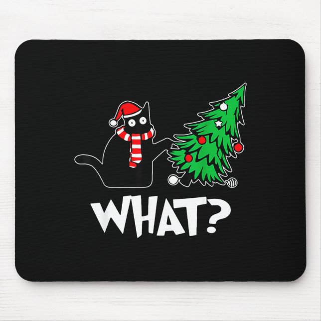 Funny Black Cat Xmas Pushing Christmas Tree Over C Mousepad (Vorne)