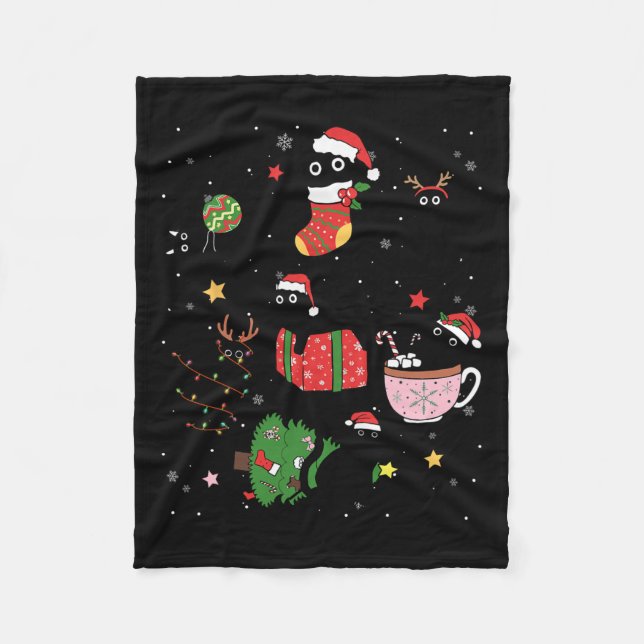 Funny Black Cats Weihnachtsmannmütze Weihnachtsbau Fleecedecke (Vorderseite)