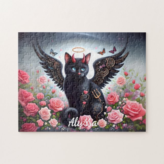 Funny Black Demon und Angel Cat (Horizontal)