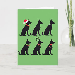 Funny Black Dog Grid Weihnachtskarte Santa Reindee Karte