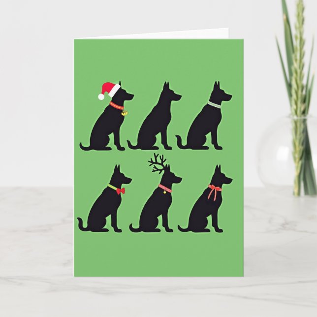 Funny Black Dog Grid Weihnachtskarte Santa Reindee Karte (Vorderseite)