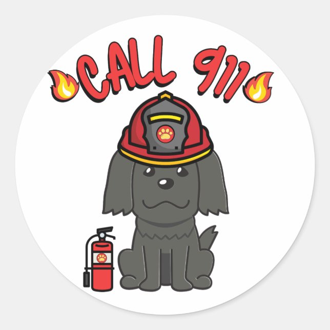 Funny Black Dog ist ein Feuerwehrmann Runder Aufkleber (Vorderseite)