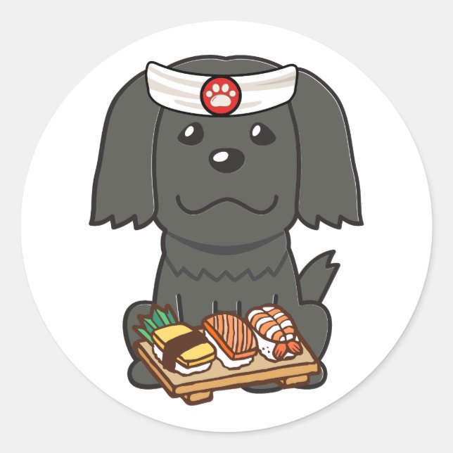 Funny Black dog ist ein Sushi-Koch Runder Aufkleber (Vorderseite)