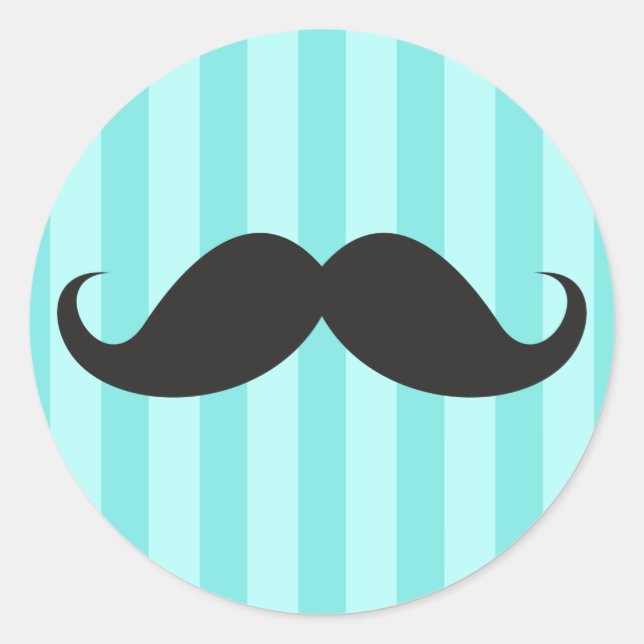 Funny Black handlebar Schnurrbart Schnurrbart Blau Runder Aufkleber (Vorderseite)