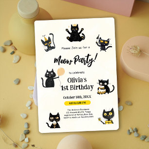 Funny Black Kitty 1er Anniversaire Fête Invitation