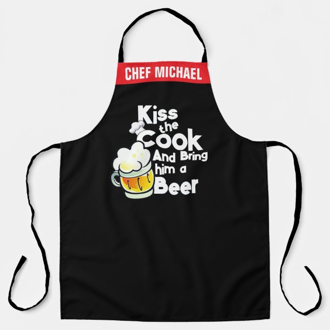 Funny Black Koch Schürze für Männer, Kiss den Koch (Vorderseite)