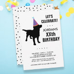 Funny Black Lab Hund Geburtstagsparty Einladung<br><div class="desc">Die perfekte Geburtstagsfeier für Hundefreunde mit einem schwarzen Lab-Hund mit festlichem Party - einfach nur Ihre persönlichen Daten hinzufügen. Ändern Sie einfach die Hintergrundfarbe,  indem Sie auf Anpassen klicken und zum Farbwähler scrollen. Funktioniert gut für Kinder und Erwachsene Geburtstagspartys.</div>