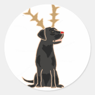 Funny Black Lab mit Rentier Antlers Weihnachten Runder Aufkleber
