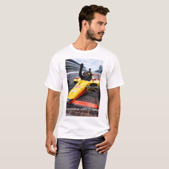 Funny Black Lab Puppy Racing IndyCar T-Shirt |  (Devant entier)