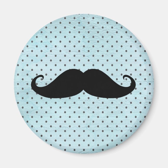 Funny Black Mustache auf Aquamarinen Blue Polka Do Magnet (Vorne)