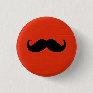 Funny Black Mustache auf Orange Red Background Button