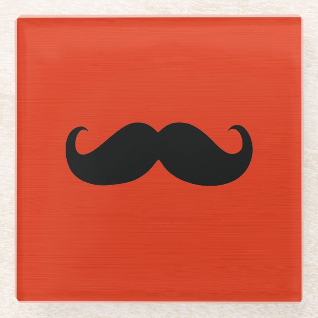 Funny Black Mustache auf Orange Red Background Glasuntersetzer (Vorderseite)