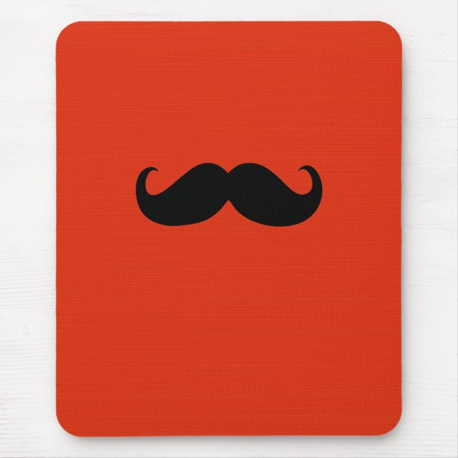 Funny Black Mustache auf Orange Red Background Mousepad (Vorne)