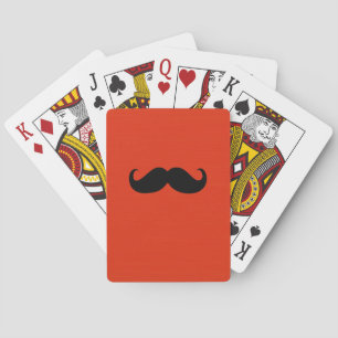 Funny Black Mustache auf Orange Red Background Spielkarten
