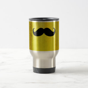 Funny Black Mustache auf Vintagem Gelben Hintergru Reisebecher