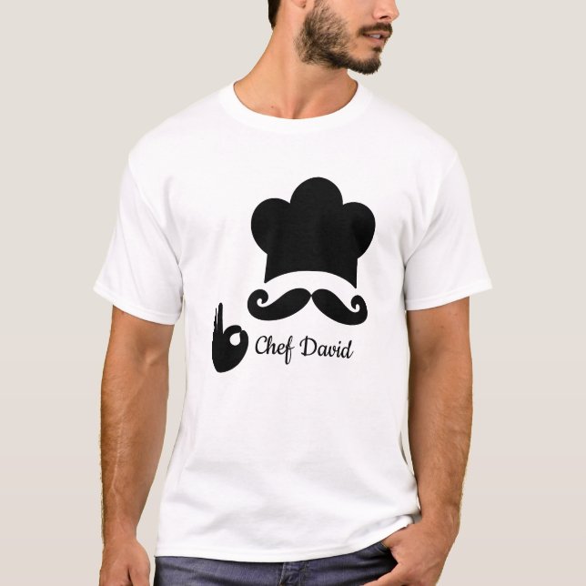 Funny Black Mustache Custom Text Koch Hat T-Shirt (Vorderseite)