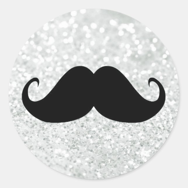 Funny Black Mustache und White Sparkle Blase Runder Aufkleber (Vorderseite)