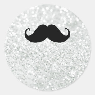 Funny Black Mustache und White Sparkle Blase Runder Aufkleber