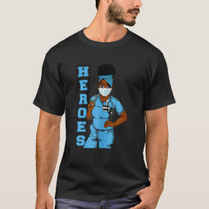 Funny Black Nurse Heroes Face Masask Afro African  T-Shirt
