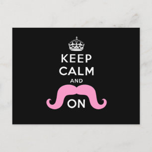 Funny Black, Pink Behalten Ruhe und Mustache On Postkarte