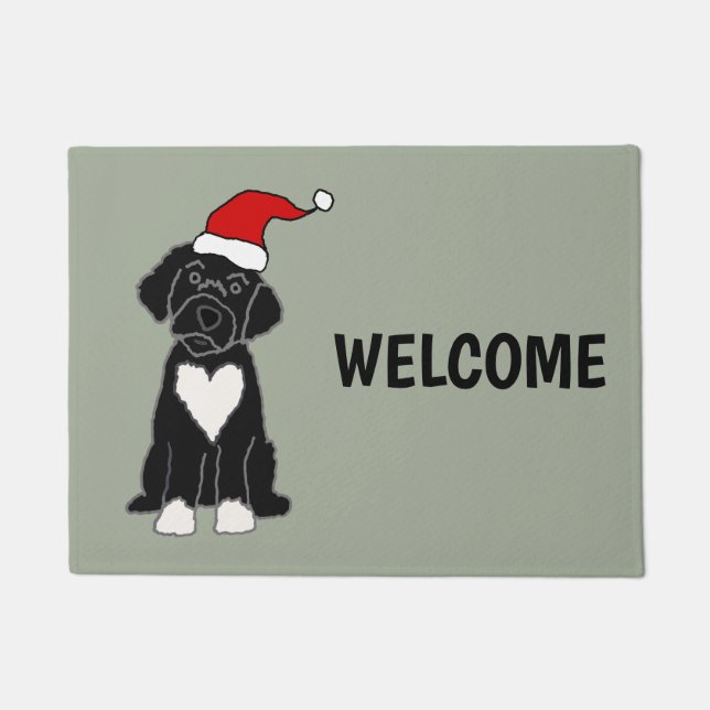 Funny Black Portugiesischer Hund Weihnachten Fußmatte (Vorderseite)