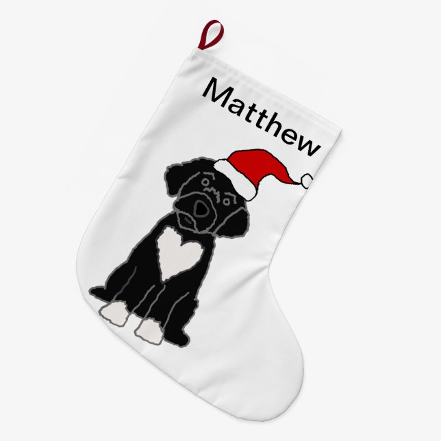 Funny Black Portugiesischer Hund Weihnachten Großer Weihnachtsstrumpf (Vorderansicht (hängend))