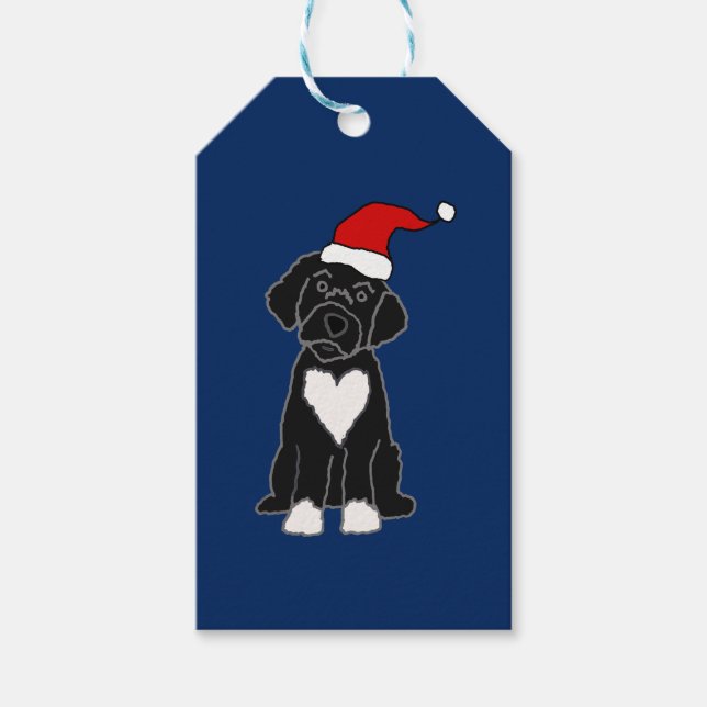 Funny Black Portugiesischer Wasserhund Weihnachten Geschenkanhänger (Vorderseite)