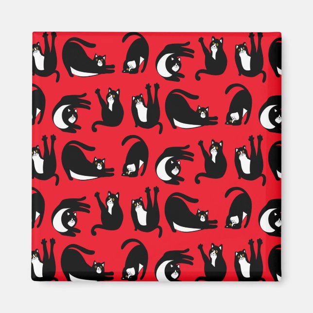 Funny Black Red Cat Fitness Magnet (Vorne)