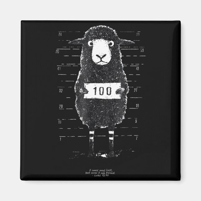 Funny Black Sheep Mugshot Lost But Found Humor Fun Magnet (Vorne)