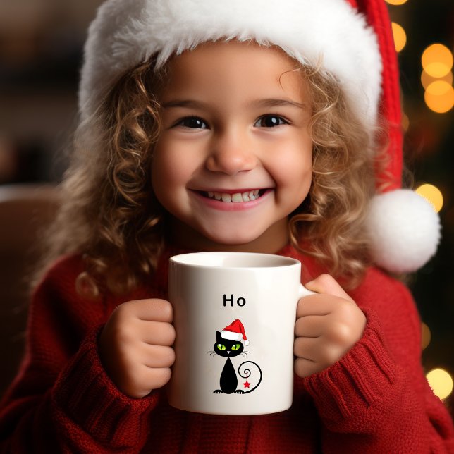 Funny Black Sitting Weihnachtskatze Weihnachtsmann Kaffeetasse (Von Creator hochgeladen)