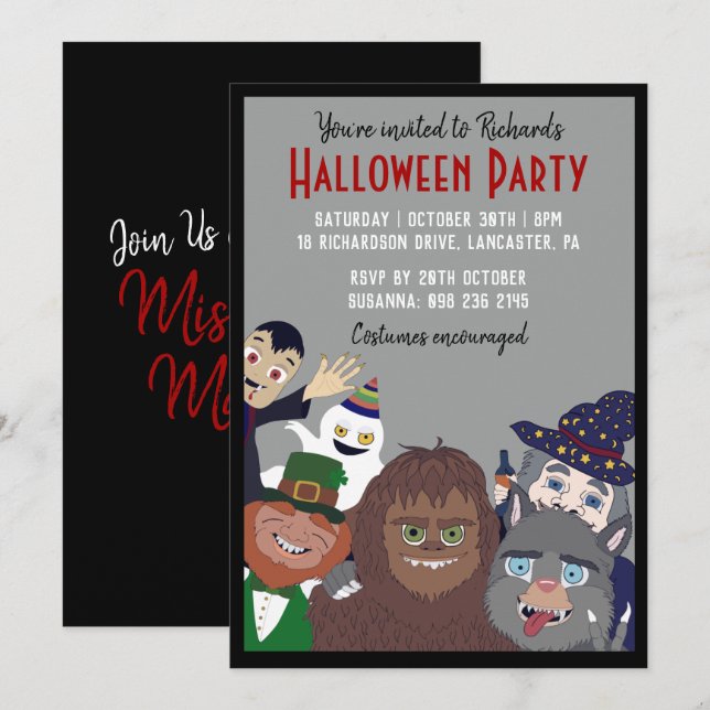 Funny Black Supernatural Halloween Costume Party Einladung (Vorne/Hinten)
